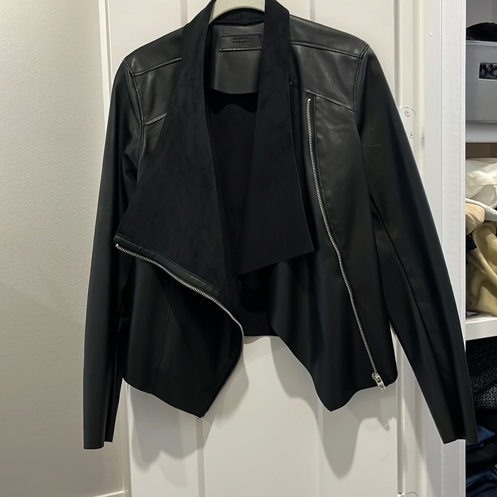 BlankNYC - Onto The Next faux leather drape front jacket